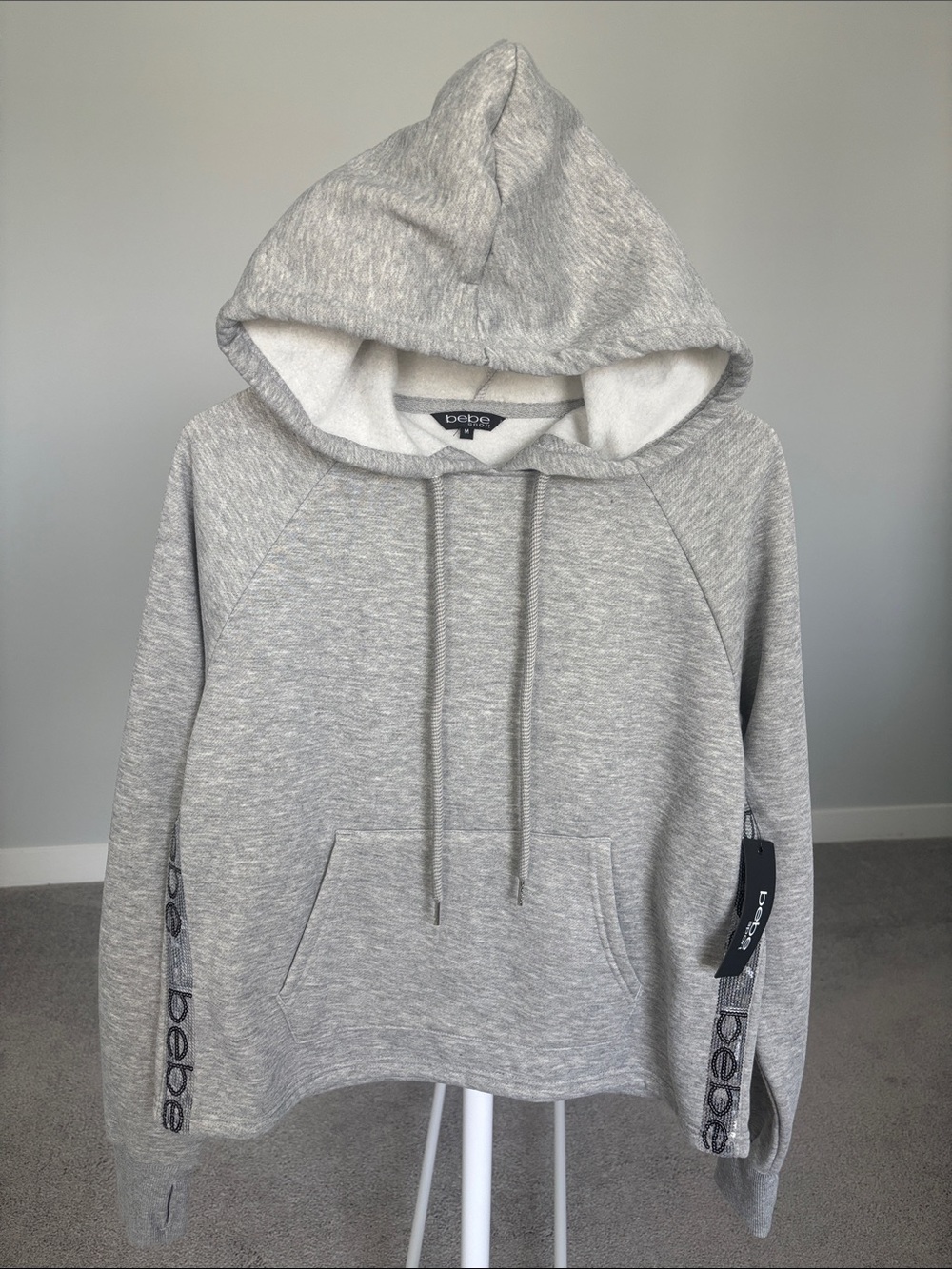 bebe Heather Gray Hooded Pullover with Front Pocket